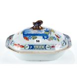 A 19TH CENTURY MASON'S IRONSTONE OBLONG TUREEN AND COVER decorated with panels of views and floral