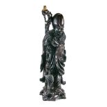 A LATE 19TH/EARLY 20TH CENTURY CHINESE HARDWOOD FIGURE OF SHOU LAO holding a staff and peach and