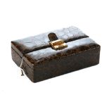 A GOOD QUALITY PERIOD CROCODILE JEWELLERY BOX, twin lidded lockable lid with fitted interior, 7