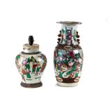 A LATE 19TH/EARLY 20TH CENTURY CHINESE PORCELAIN CRACKLE GLAZED VASE decorated in polychrome enamels