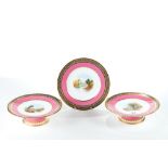 A 19TH CENTURY EIGHT PIECE ENGLISH PORCELAIN DESSERT SERVICE with hand painted landscape centres and