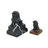 A LATE 19TH CENTURY CHINESE BRONZE RECTANGULAR SHI SHI LION SEAL, 3 1/4 ins high and a smaller