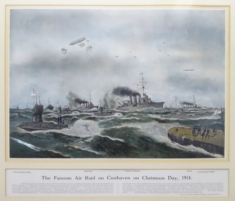 Militaria: A pair of polychrome prints depicting WWI naval conflict, - Image 4 of 7