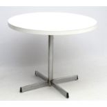 Vintage/Retro : A Scandinavian circular white and chromed steel pedestal table ,