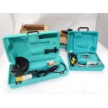 A Toolmaster Jigsaw with laser, a 230mm angle grinder and a 9" angle grinder,