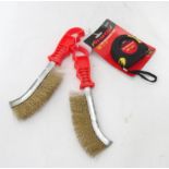 Two plastic handled wire brushes + 5 metre retractable measuring tape