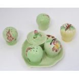 Carlton ware cruet set (3) plus 3 piece and leaf Carlton Ware (Australian) cruet