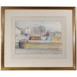 Carolyn Piets XX, Pencil and watercolor, Canal boats ' Chelsea',