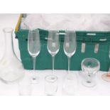 A quantity of assorted glass, to include a decanter, champagne flutes etc.