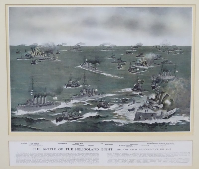 Militaria: A pair of polychrome prints depicting WWI naval conflict, - Image 7 of 7