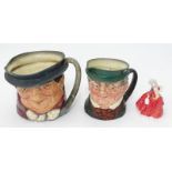 Two Royal Doulton Toby jugs together with a Royal Doulton figurine entitled 'Autumn Breezes' (3)