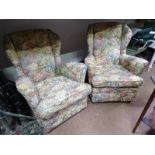 A pair of small easy floral tapestry upholstered armchairs CONDITION: Please Note -