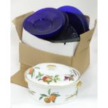 A box of assorted glassware to include two glass dinner plates,