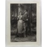 W H Simmons after GH Boughton, 1875 monochrome engraving , American, ' Too near the War-path ',