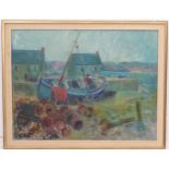 Iva H Williams, early-mid XX, Oil on canvas, 'Blue Boat Brittany', Signed and details verso,