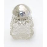 A cut glass scent bottle with silver top hallmarked Birmingham 1911 maker Levi & Salaman 2 1/4"