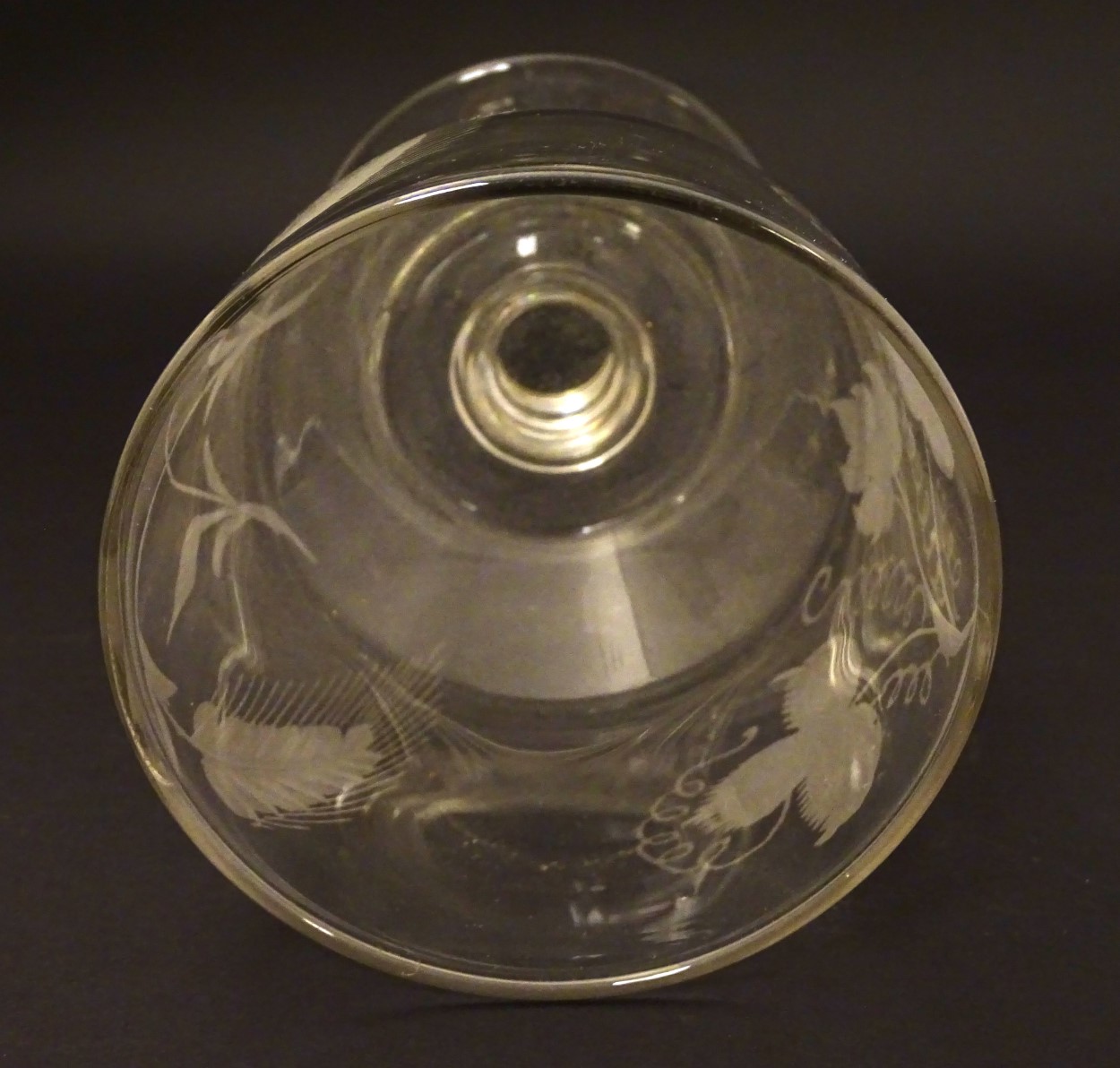 Georgian Rummer: A pedestal glass with wheel cut decoration of an a Vine and two ears of Barley, - Image 6 of 7