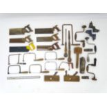 A quantity of carpenters tools to include screw drivers, drill bits saws, mallet,