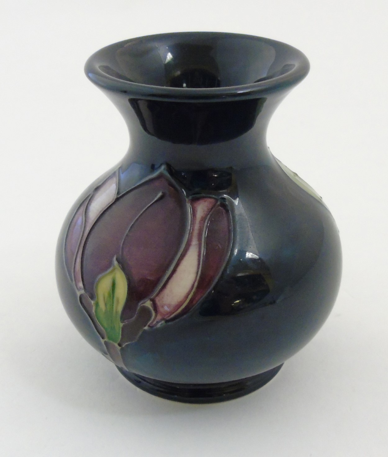 A 1994 Moorcroft Magnolia vase on dark blue ground, makers mark to base, - Image 3 of 6