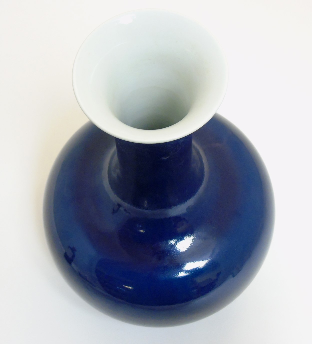 A Chinese blue monochrome Shangping vase with globular body and flared rim, - Image 2 of 7