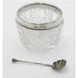 A cut glass salt having silver rim hallmarked London 1913 maker Richard Owen Williams and a small