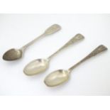 A pair of silver teaspoons with bright cut decoration.
