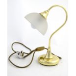 Mid Century / Hollywood Regency : an AF Cinquanta gilt brass and frosted glass table / desk lamp,