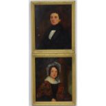 Victorian English Portrait School, Oil on board , a pair, A lady and a gentleman.