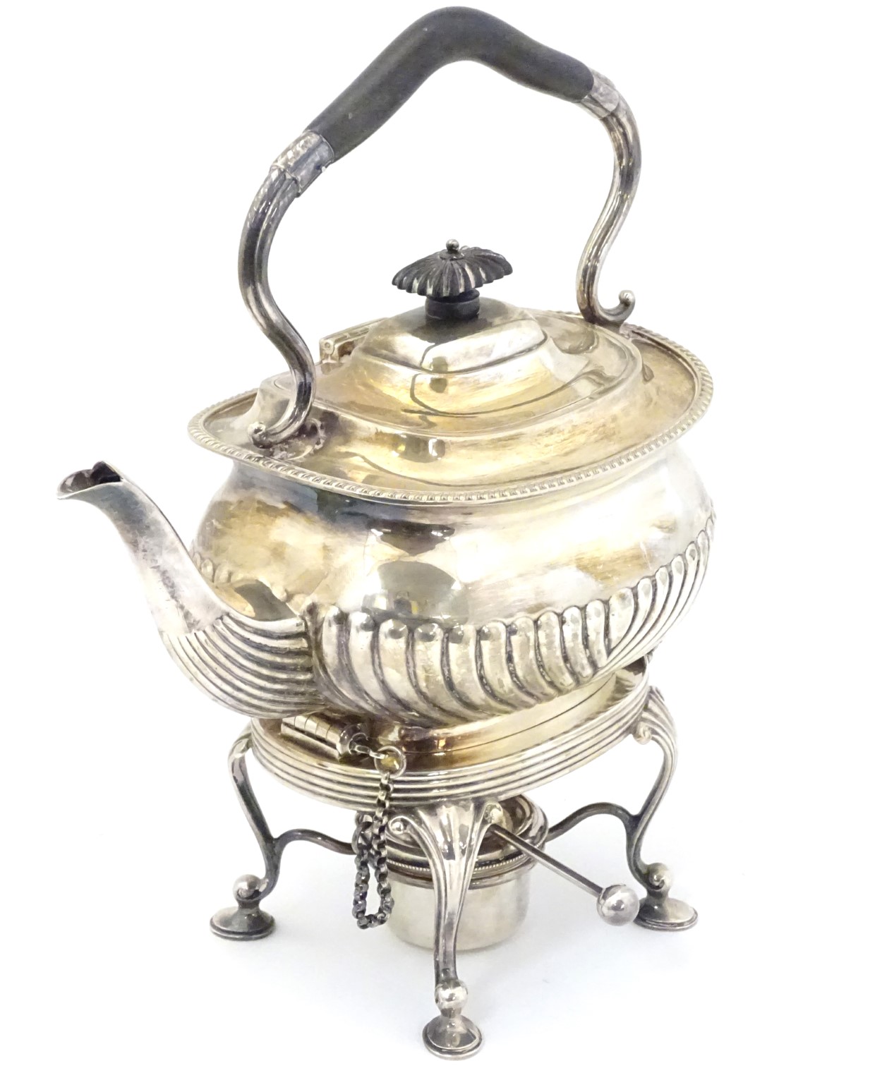A late 19thC / early 20thC silver plate spirit kettle on stand with burner under the whole 12" high - Image 5 of 7
