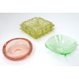 20thC retro studio glass: 3 items of glass ware to include a peach Whitefriars style ashtray with