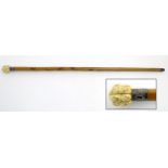 Japenese walking cane : A late 19thC Meiji period Japanese walking stick having carved ivory handle