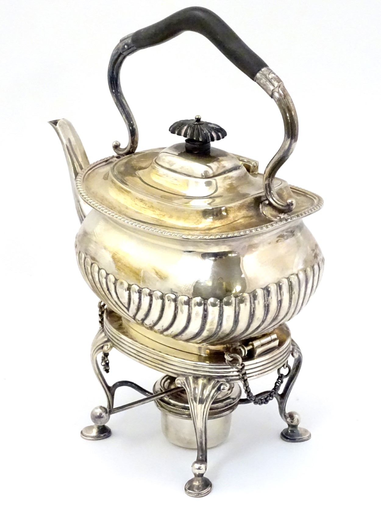 A late 19thC / early 20thC silver plate spirit kettle on stand with burner under the whole 12" high - Image 6 of 7