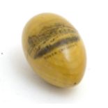 Mauchline ware : A Turned treen needlework thimble case of egg form,