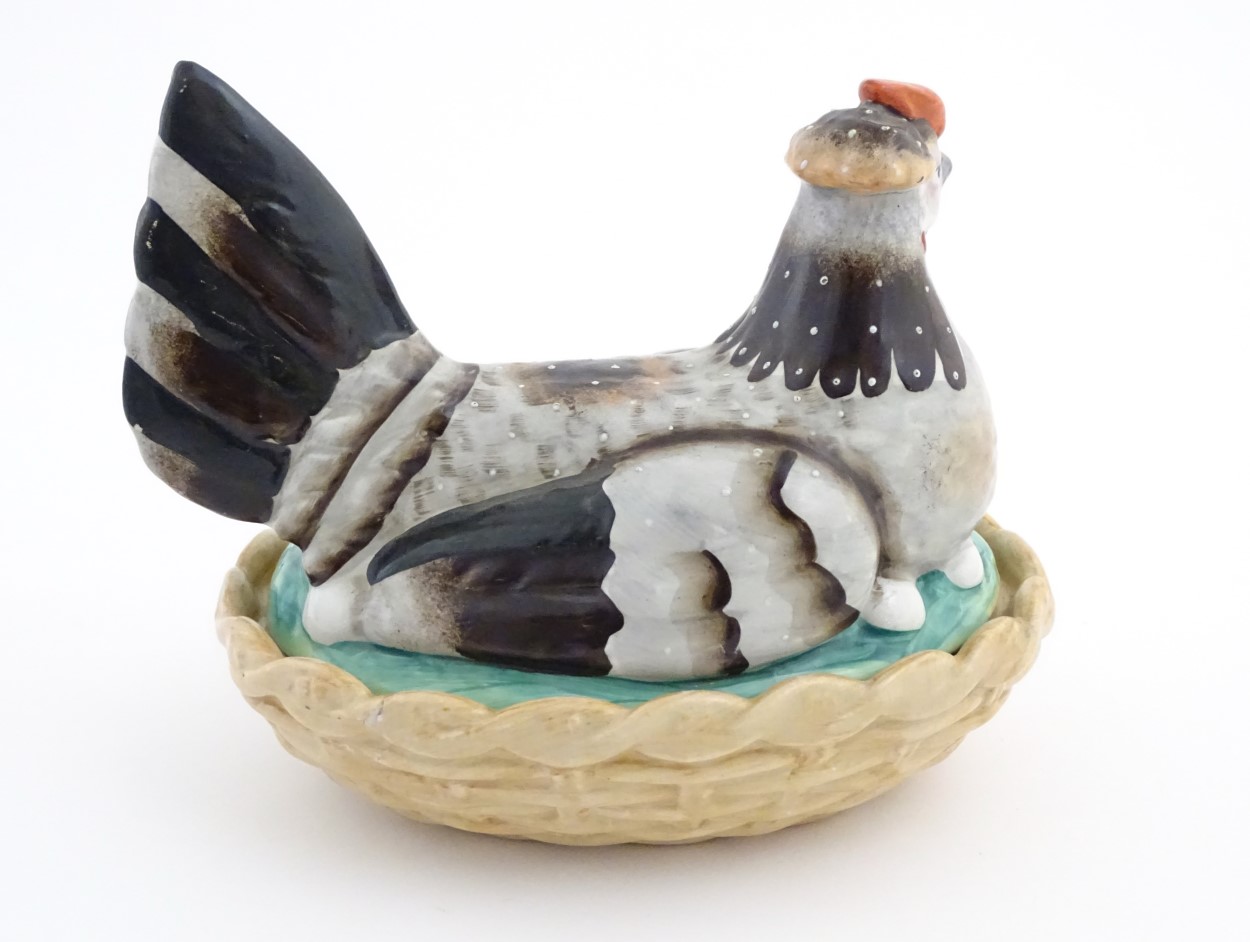 A 19thC Staffordshire hen on nest tureen with light brown basket, approx. - Image 6 of 8