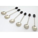 6 silver coffee spoons with ebonised finials formed as coffee beans.