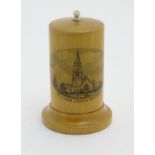 A Mauchline ware " Go to bed" / string box having image of St. Jude's Church Southsea.