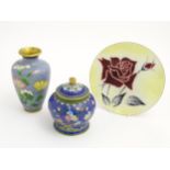A quantity of assorted oriental cloisonne items to include a plate decorated with a stylised rose,