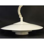 Vintage Retro : a Danish Rise and Fall pendant hanging light / lamp with white livery and under