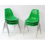 Vintage Retro: A set of six Herman Miller DSS Eames chairs in green molded zenaloy plastic with