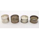 4 various silver napkin rings one hallmarked London 1896 maker Robert Pringle & Sons.