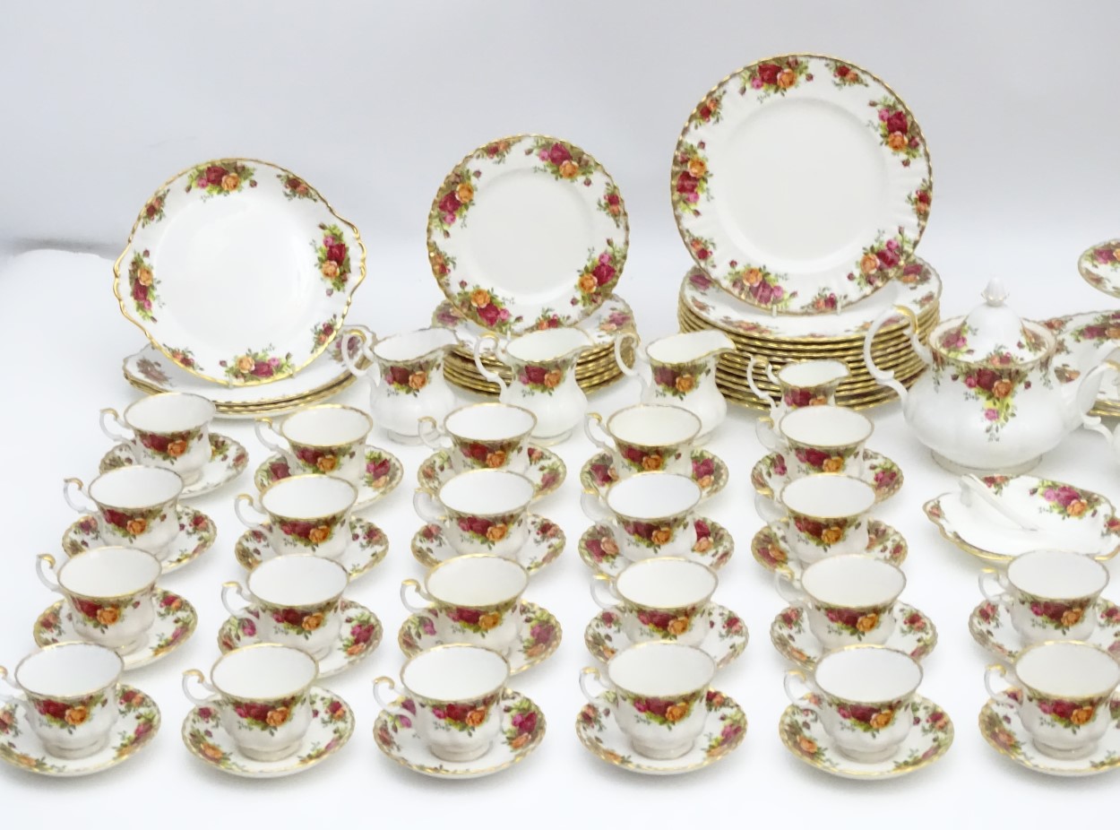 A large quantity of Royal Albert dinner wares in 'Old Country Roses', to include plates, teapots, - Image 4 of 14