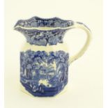 A Mason's blue and white octagonal baluster jug with a frilled rim decorated with the 'Vista'