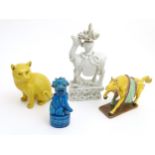 A quantity of Chinese ceramic animals to include a seated cat, a horse,