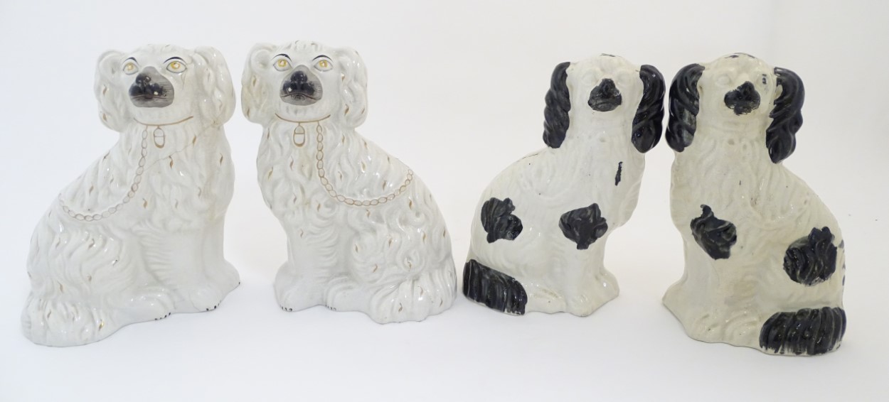 Two pairs of Staffordshire Victorian seated spaniels. - Image 7 of 7