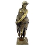 A 19thC cast bronze sculpture of a classical figure wearing robes with laurel headdress,