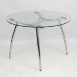 Mid Century Modern : a 1970's / 1980's Style chromed shaped stretchered and four legged circular