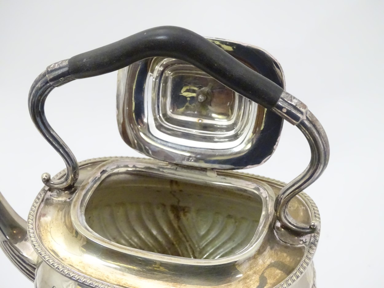 A late 19thC / early 20thC silver plate spirit kettle on stand with burner under the whole 12" high - Image 3 of 7