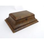 A 19thC walnut jewellery box with quarter mirrored veneer and having plush silk lining 13 1/2" x 9