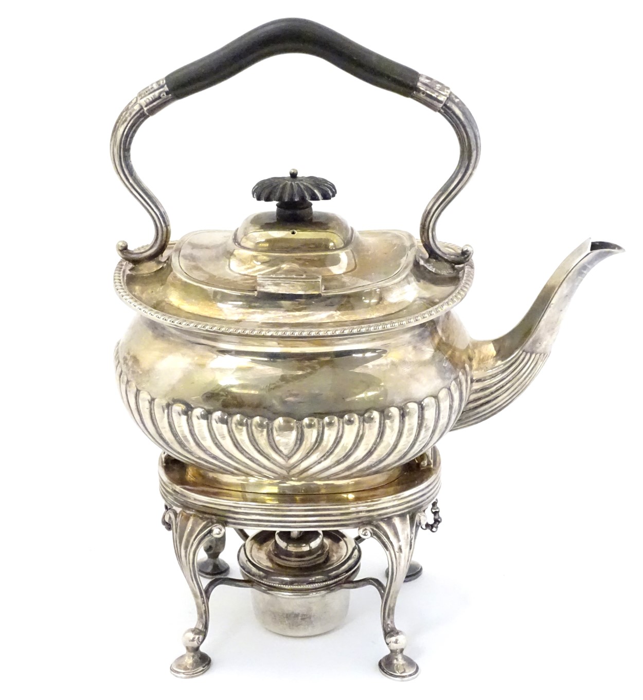 A late 19thC / early 20thC silver plate spirit kettle on stand with burner under the whole 12" high - Image 7 of 7