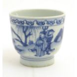 A Chinese blue and white pot depicting three figures in a landscape. Approx.
